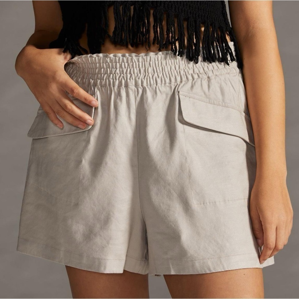 Anthropologie Maeve Linen A-Line Shorts Flap Pockets Stretch Waist Size Small